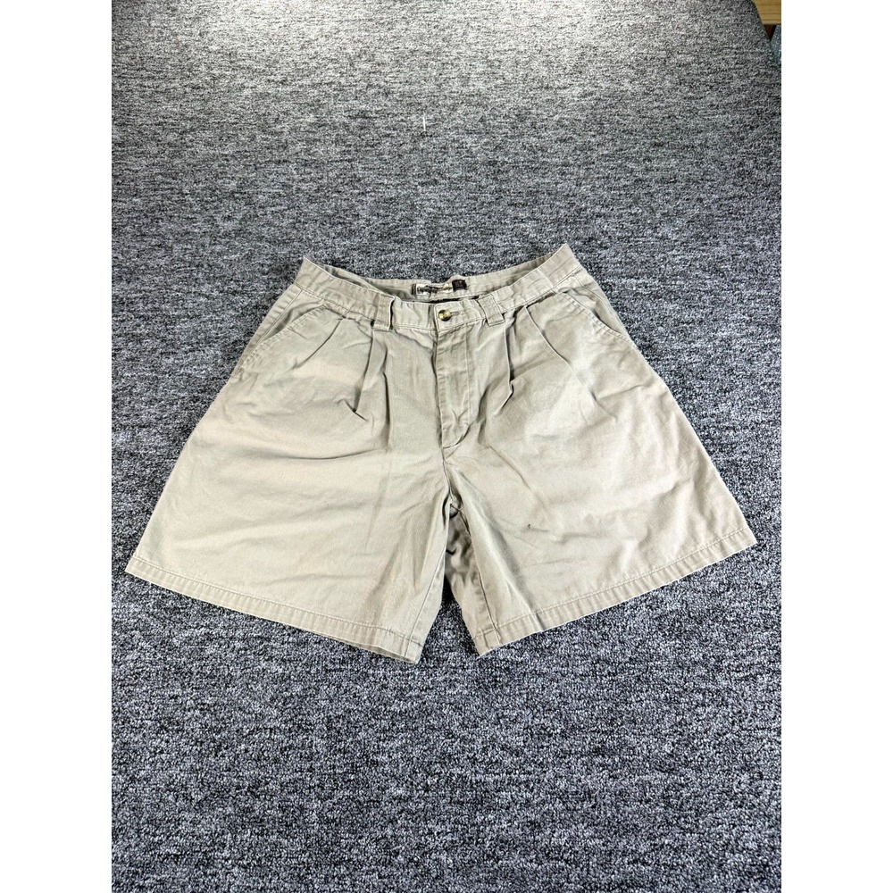 Authentic Laundered Khakis Shorts Men 34 Beige Cotton Pleated Performance Casual